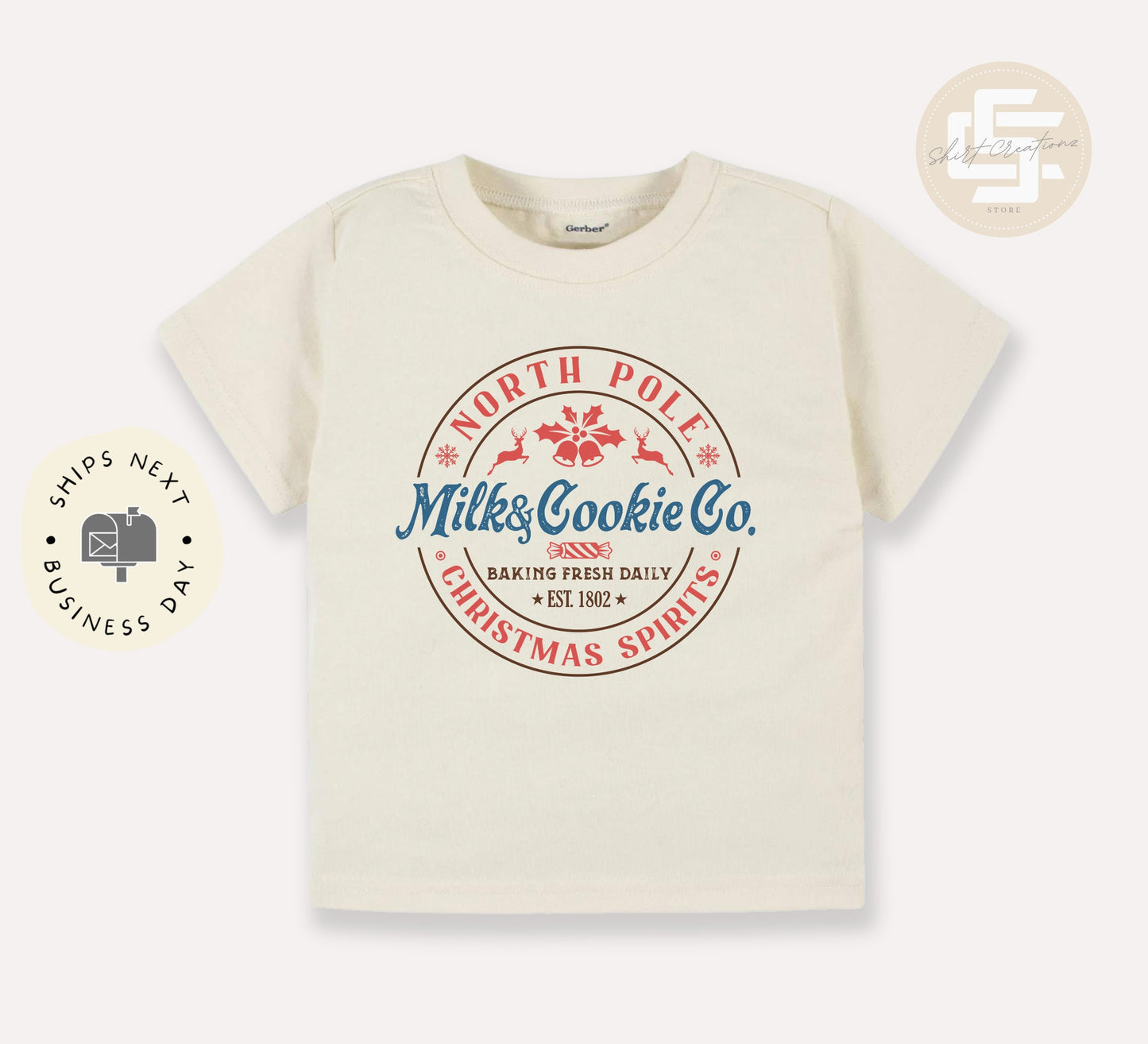 Milk and cookies co Toddler TShirt, Christmas kids shirt, north pole natural toddler Tee.