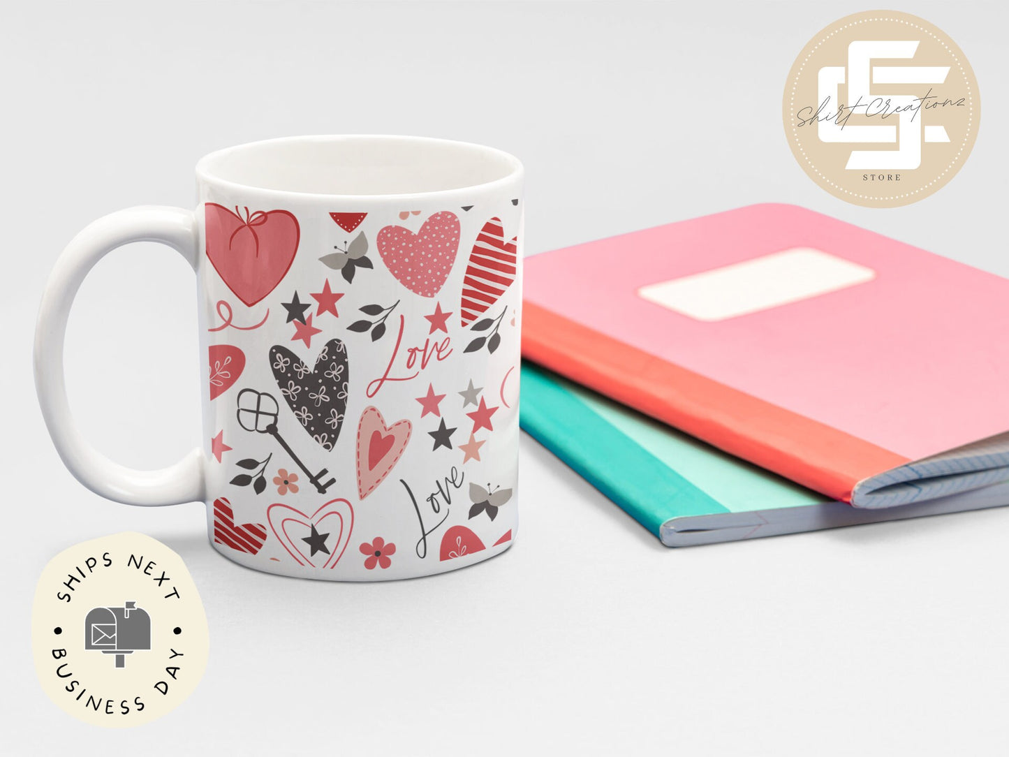 Hearts love Mug, Valentine day mug Gift, coffee Mug self love, galentine day gift.