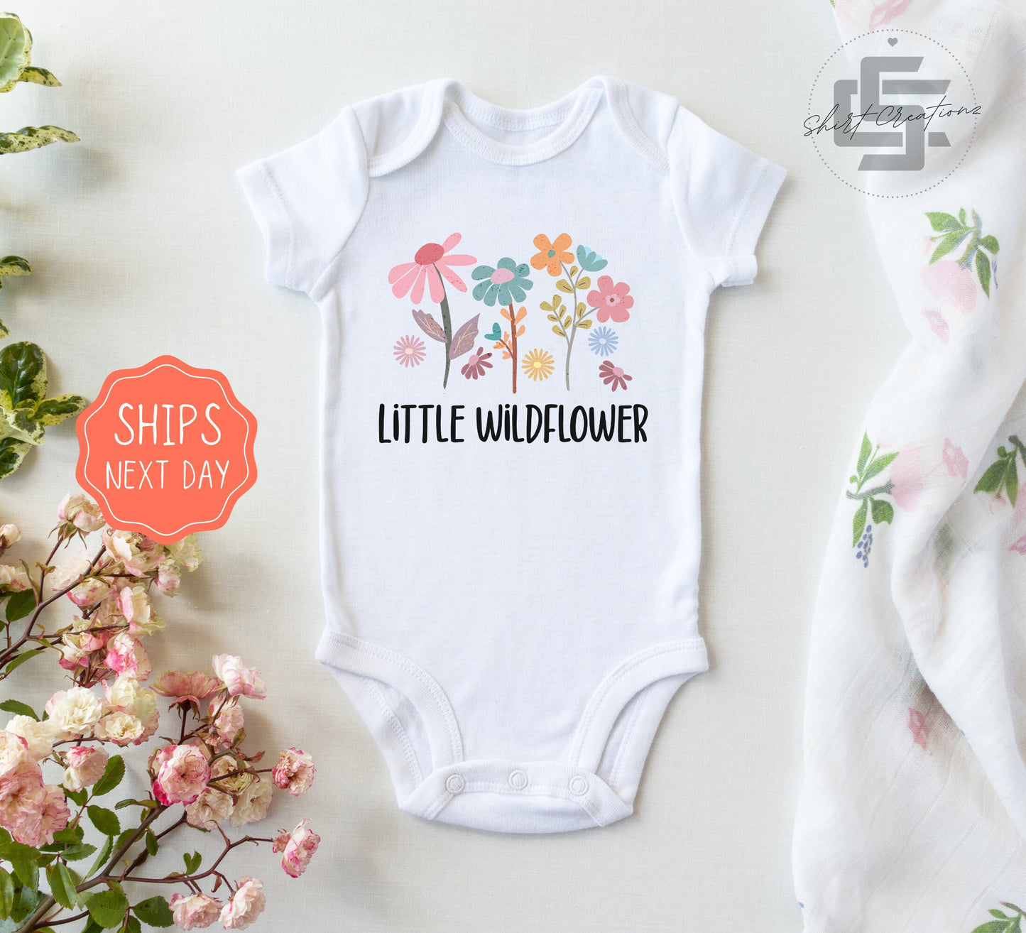 Little wildflower Baby Onesie®, boho flower baby Onesie®, wild flower body suit. cute baby gift.