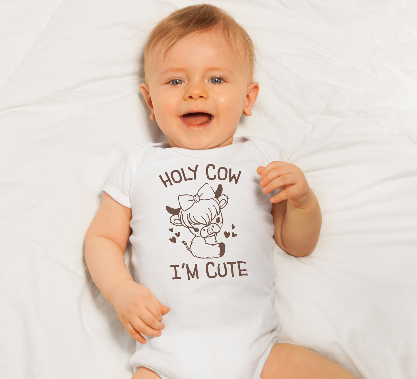 Holy cow I'm cute baby Onesie® baby calf baby Onesie®, cute farm animal newborn body suit. newborn baby gift.