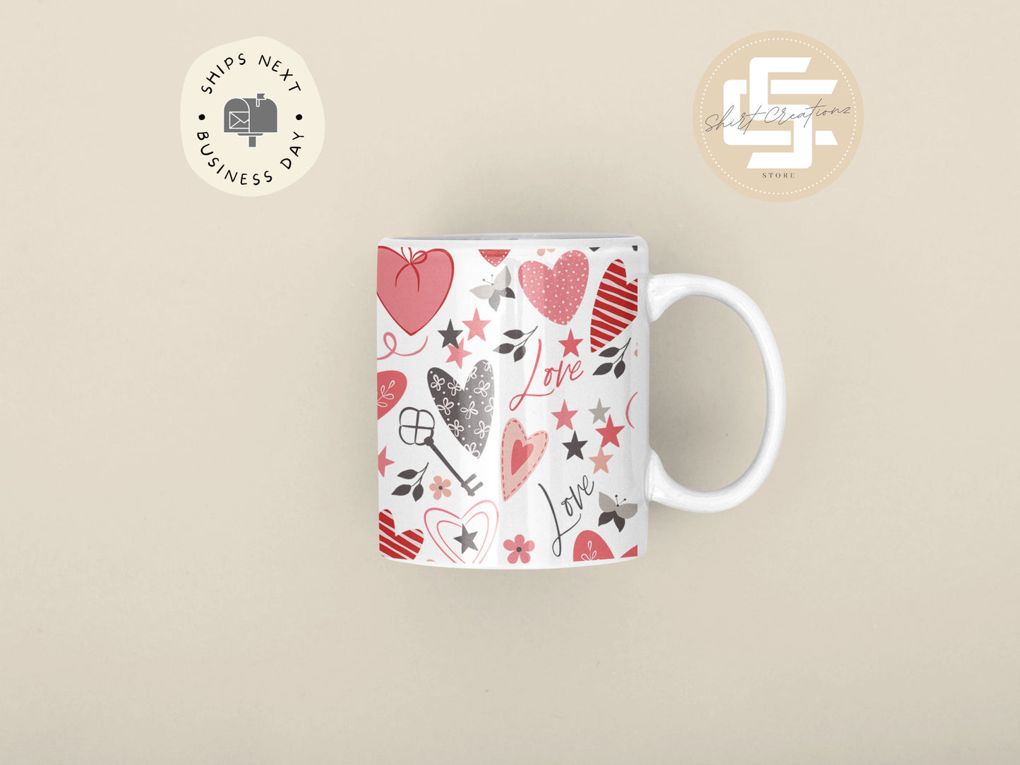 Hearts love Mug, Valentine day mug Gift, coffee Mug self love, galentine day gift.