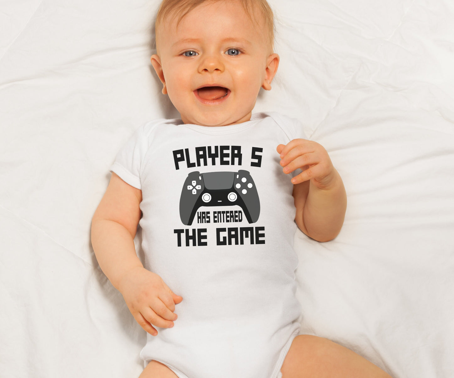 Player 5 has entered the game Baby Onesie®, Player four baby Onesie®, newborn baby bodysuit. cute baby shower gift.