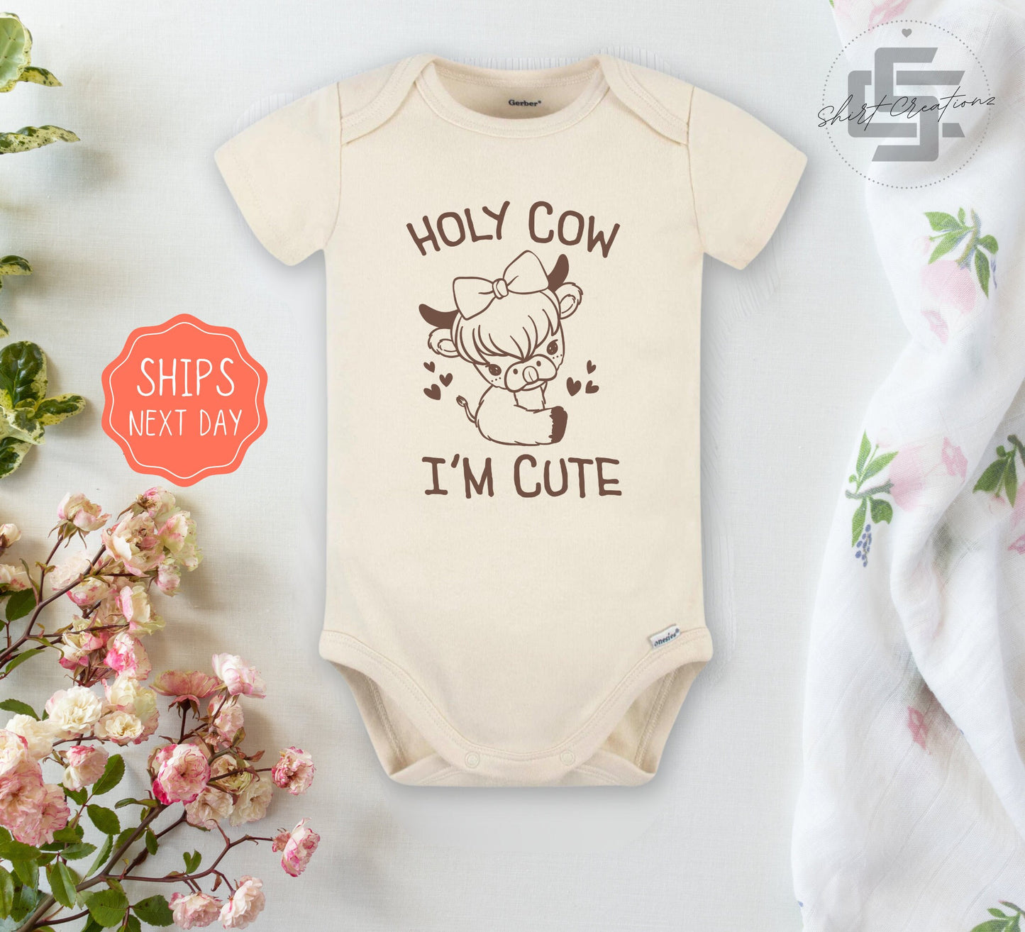 Holy cow I'm cute baby Onesie® baby calf baby Onesie®, cute farm animal newborn body suit. newborn baby gift.