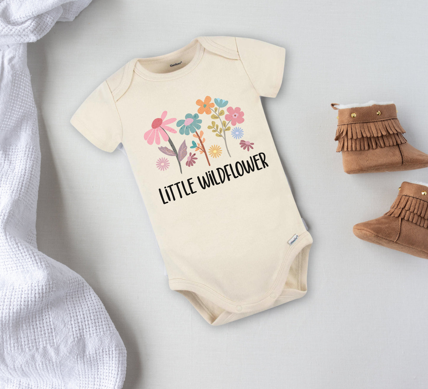 Little wildflower Baby Onesie®, boho flower baby Onesie®, wild flower body suit. cute baby gift.