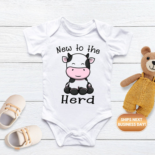 New to the herd Baby Onesie®, Cow baby Onesie®, farmer baby body suit. newborn baby gift.