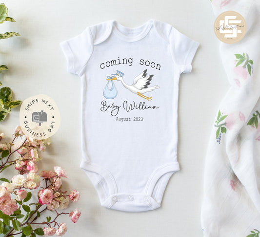 Pregnancy Announcement gift, Baby Announcement Onesie®, Personalized Last Name body suit. newborn baby shower gift.