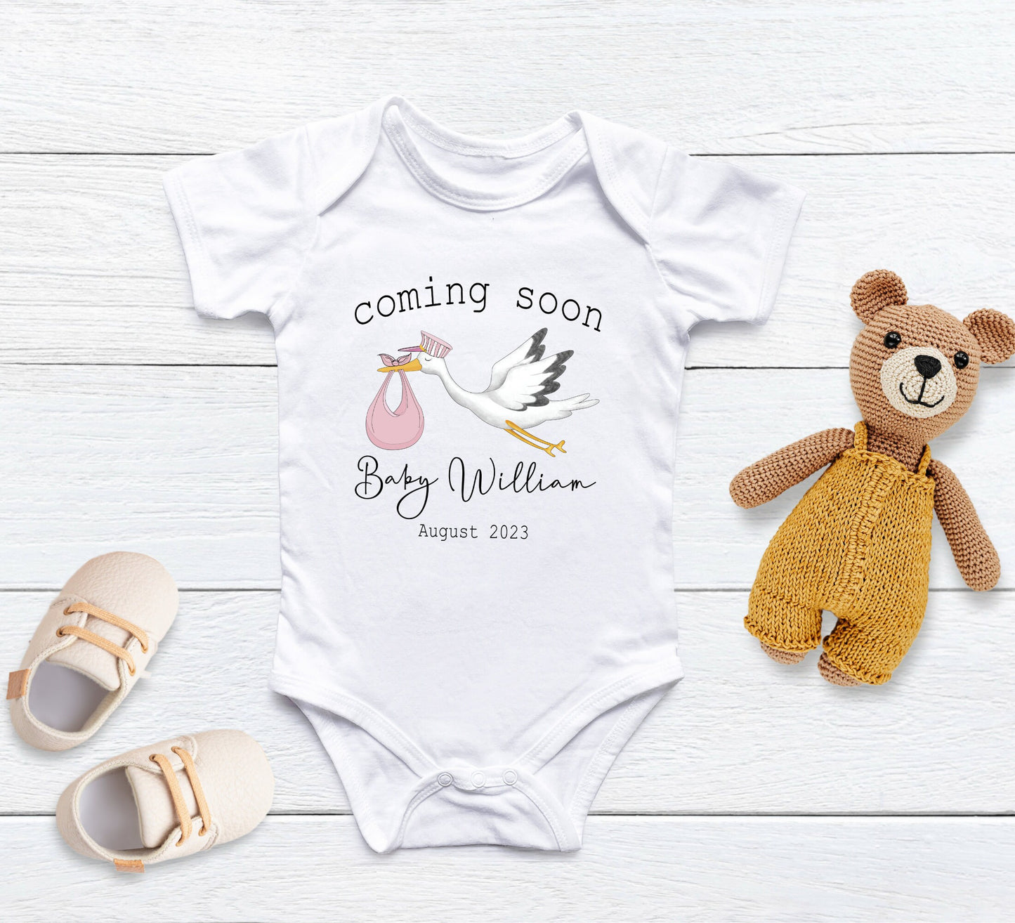 Pregnancy Announcement gift, Baby Announcement Onesie®, Personalized Last Name body suit. newborn baby shower gift.