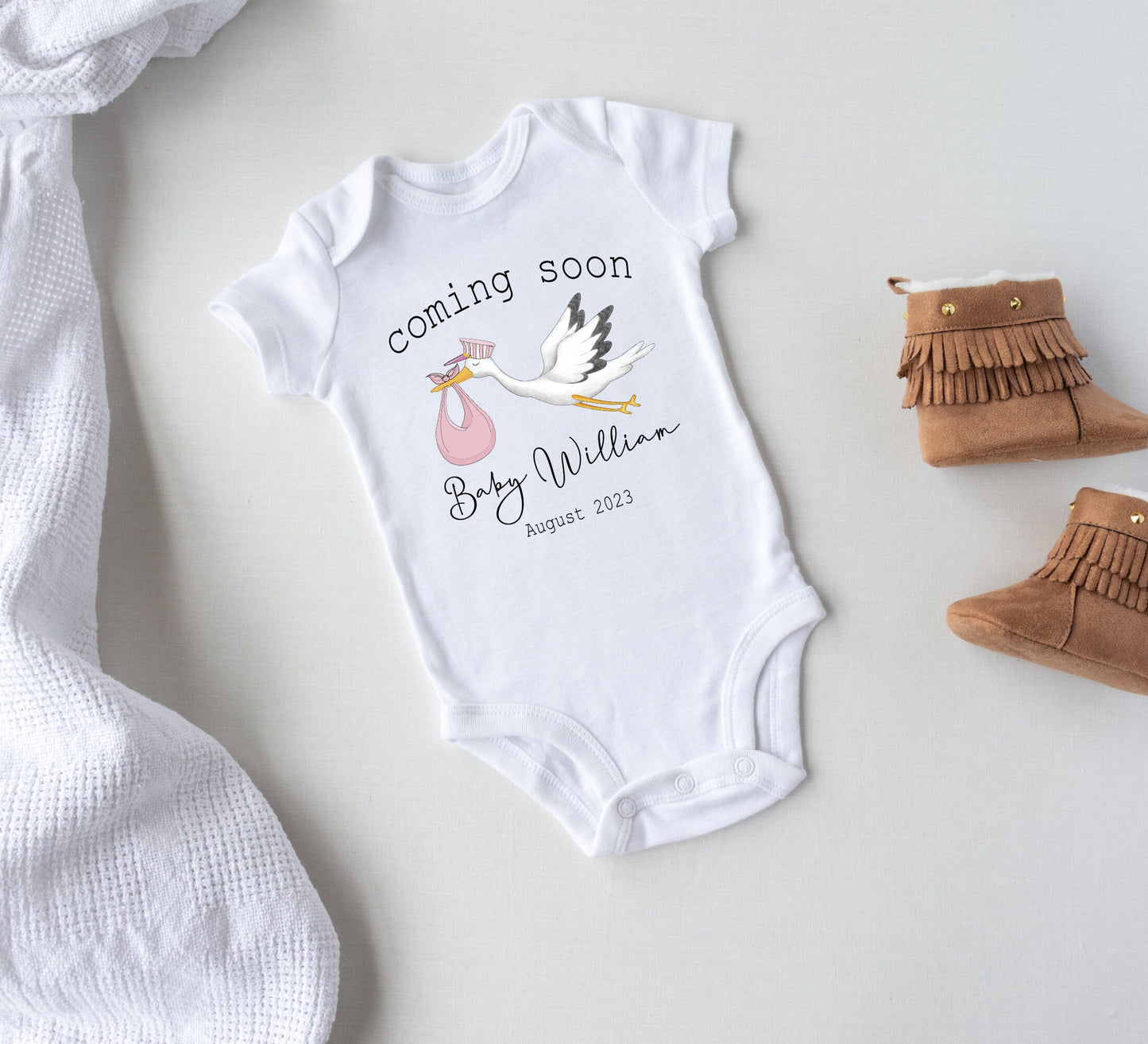 Pregnancy Announcement gift, Baby Announcement Onesie®, Personalized Last Name body suit. newborn baby shower gift.