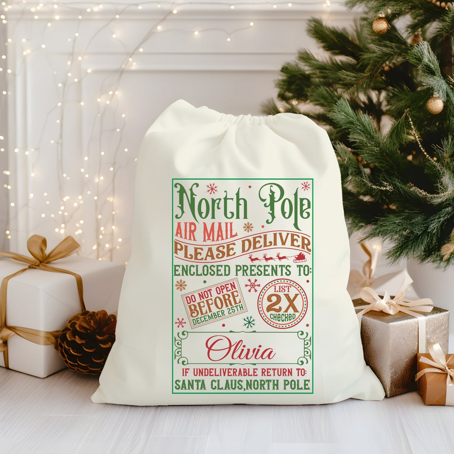 Personalized Santa Sack, Christmas Bags with Name, Custom Christmas Santa Sack, North Pole Delivery Sack, Christmas Gift For Kid