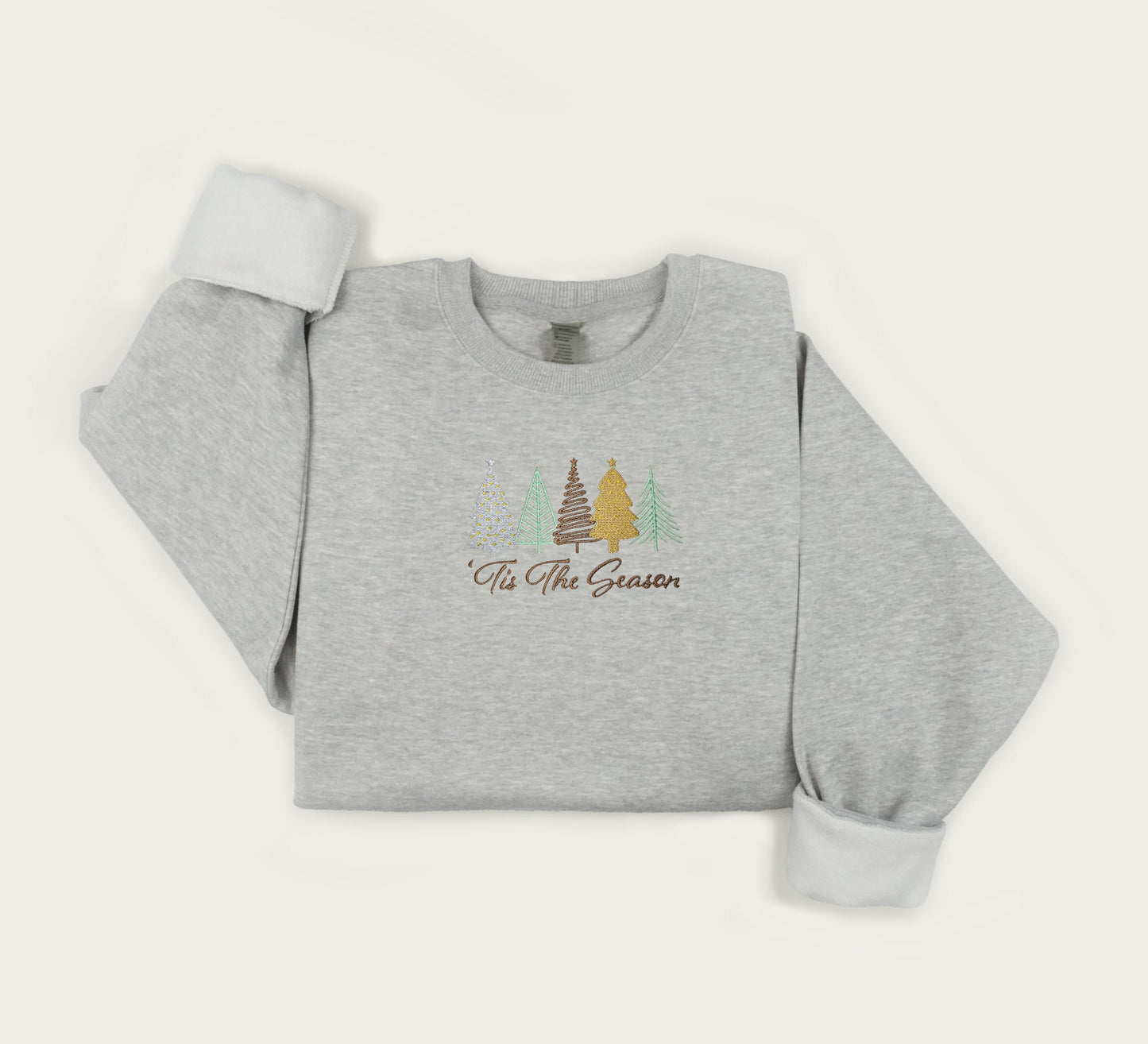 Tis the season embroidered sweatshirt, Cute Christmas tree sweater, Embroidery Christmas crewneck sweatshirt, Xmas gift sweater.