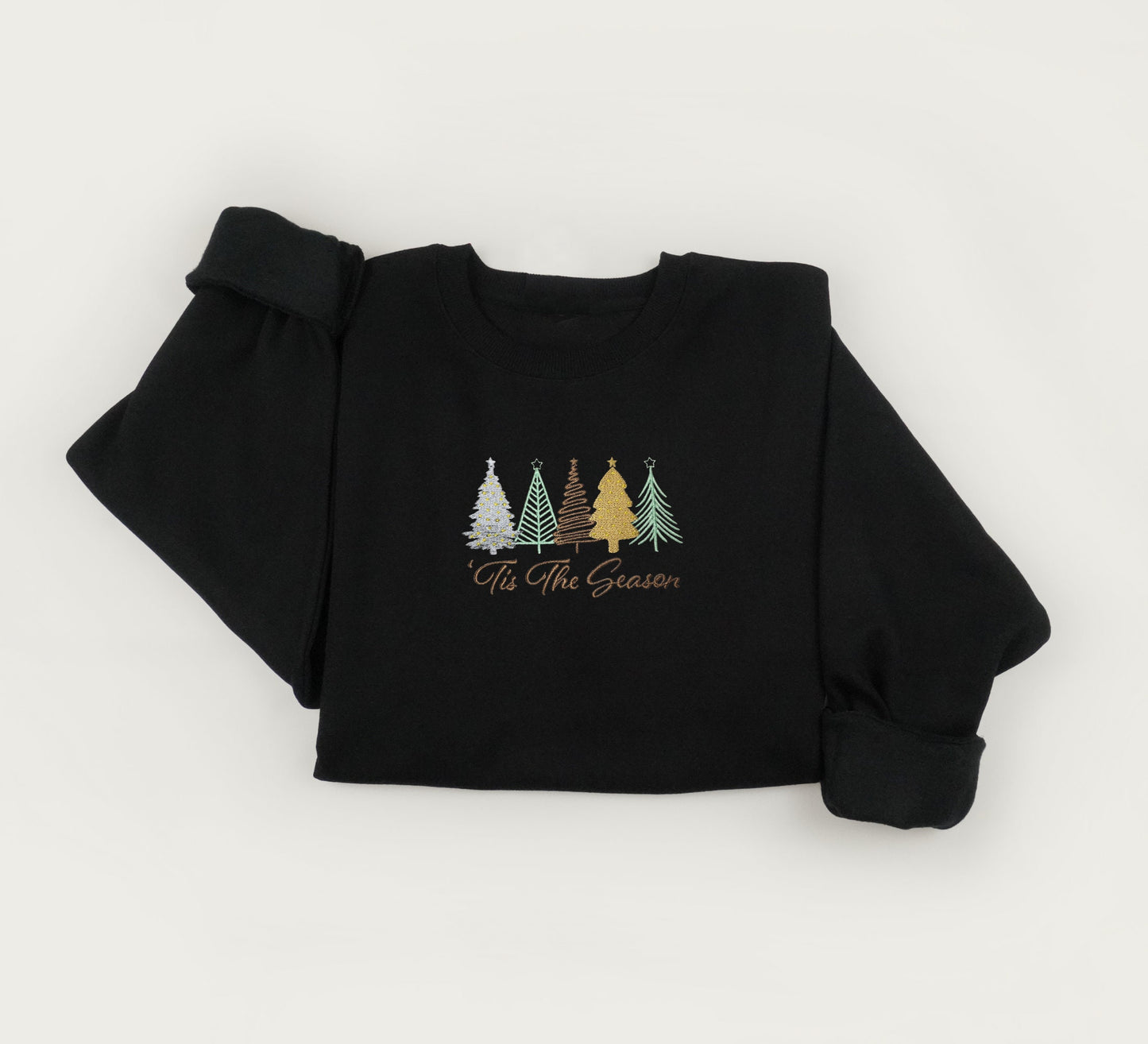 Tis the season embroidered sweatshirt, Cute Christmas tree sweater, Embroidery Christmas crewneck sweatshirt, Xmas gift sweater.