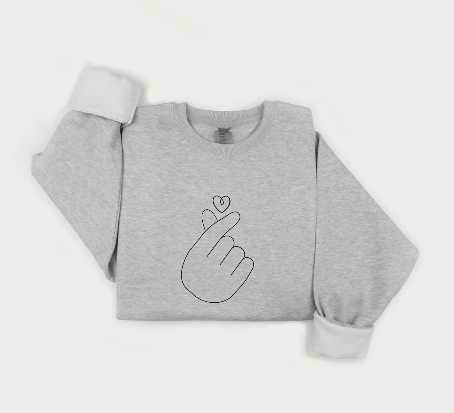 Korean finger heart sweatshirt, Cute heart sweater, k-drama k-pop crewneck sweatshirt, Xmas gift sweater.