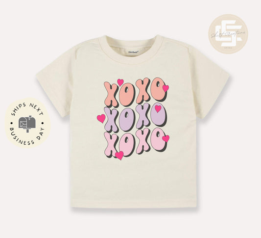 XOXO Natural Toddler T-Shirt, Valentines day kids shirt, Hearts toddler gift shirt.