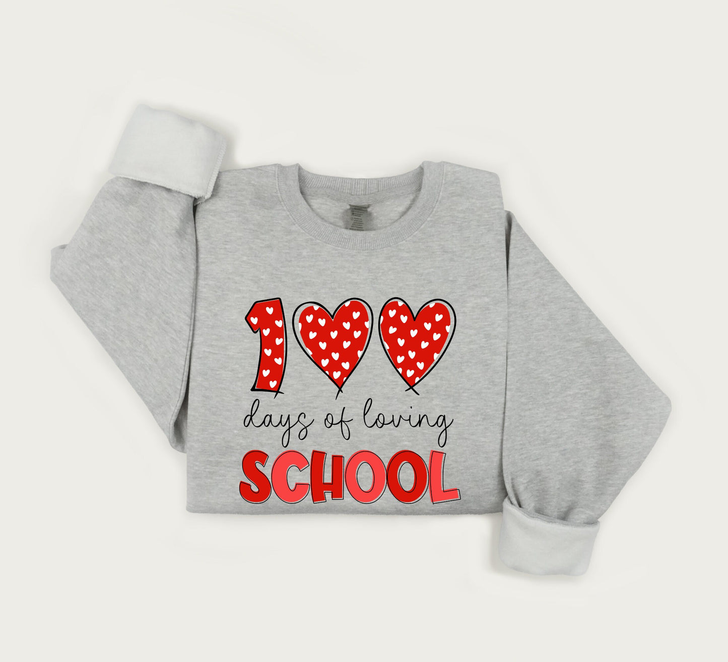 100 days of loving school sweatshirt, 100 days of school sweater, 100 days of school heart crewneck sweatshirt, valentines gift sweater.