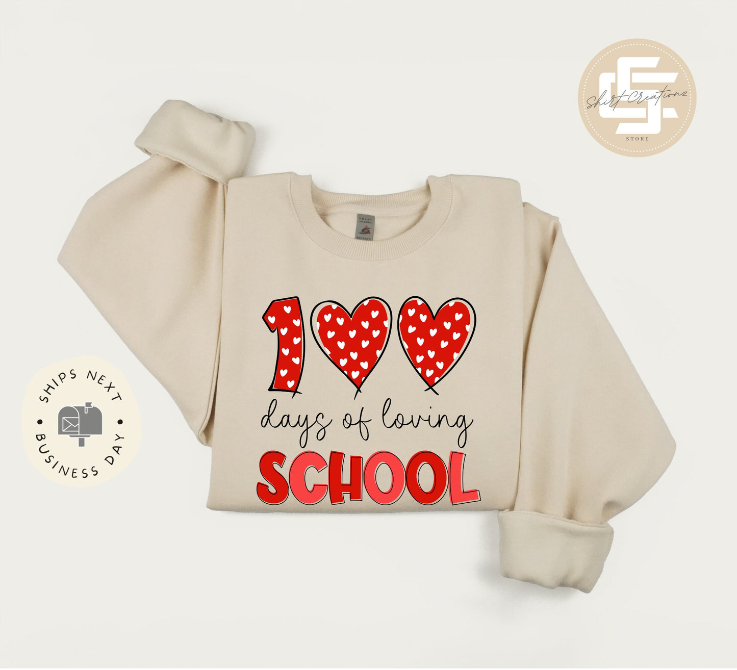 100 days of loving school sweatshirt, 100 days of school sweater, 100 days of school heart crewneck sweatshirt, valentines gift sweater.