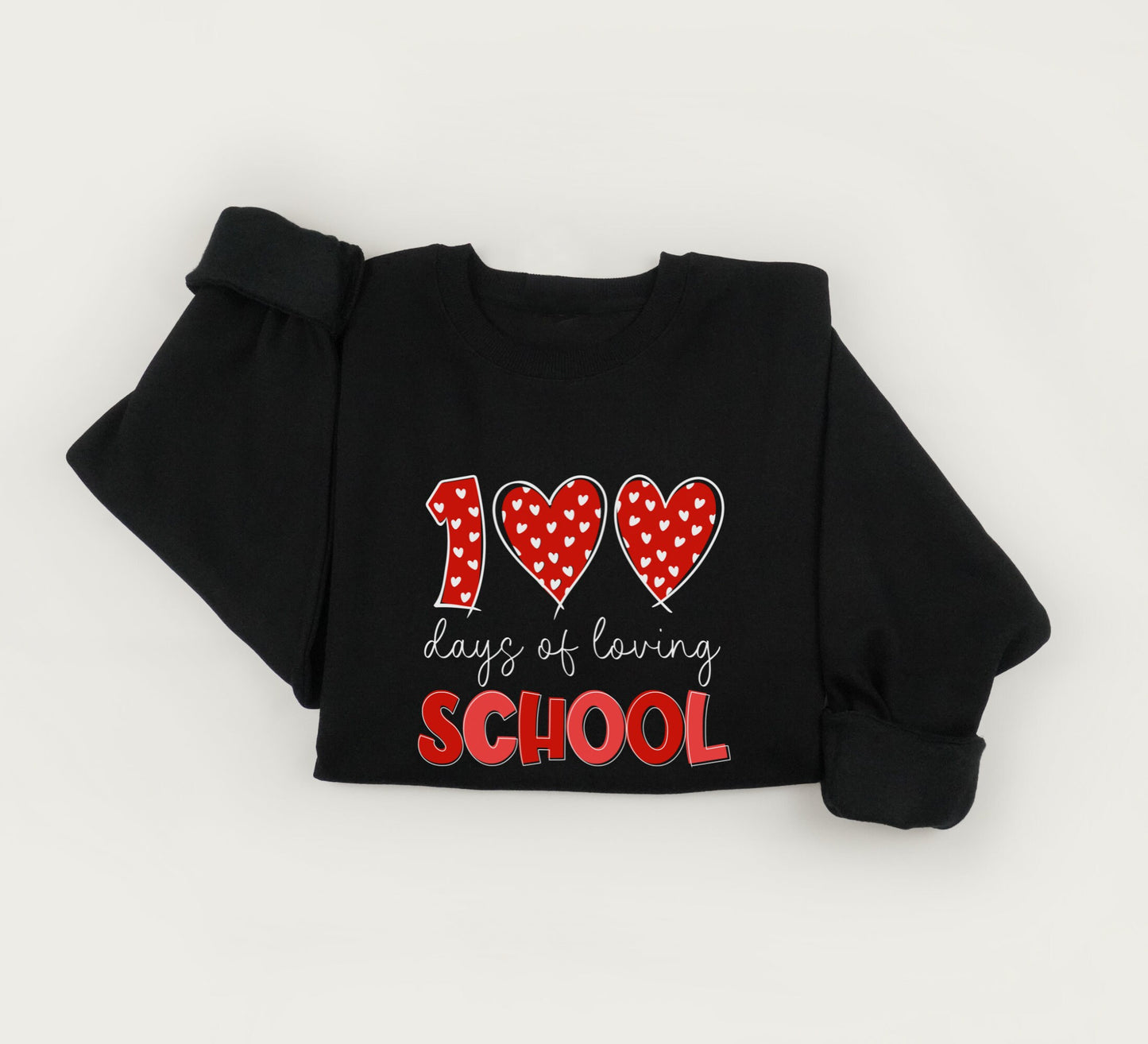 100 days of loving school sweatshirt, 100 days of school sweater, 100 days of school heart crewneck sweatshirt, valentines gift sweater.