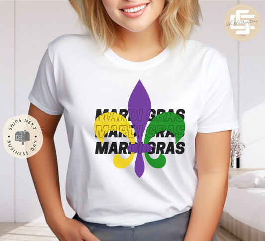 Mardi gras T-Shirt, beads parade tee shirt, Fleur De Lis shirt, Mardi T-shirt, cream tee shirt.