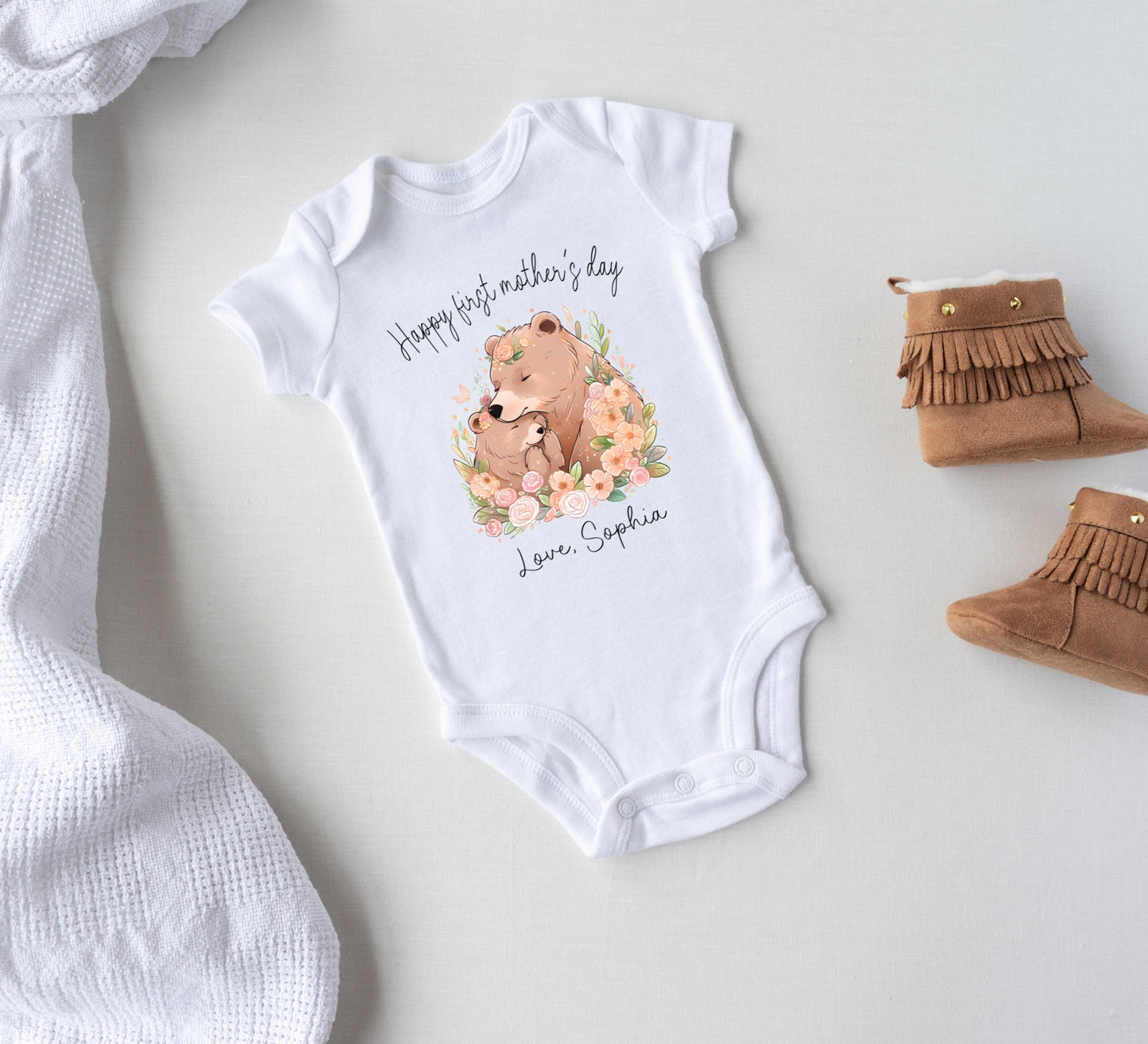 Personalized first mother's day baby Onesie® Happy 1st Mother's day baby Onesie®, Newborn baby name bodysuit for mothers day.