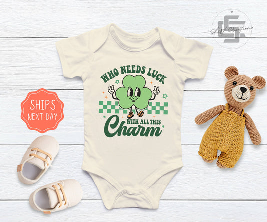 Who needs luck Baby Onesie®, St. Patrick's baby Onesie®, Lucky baby body suit. cute baby gift.