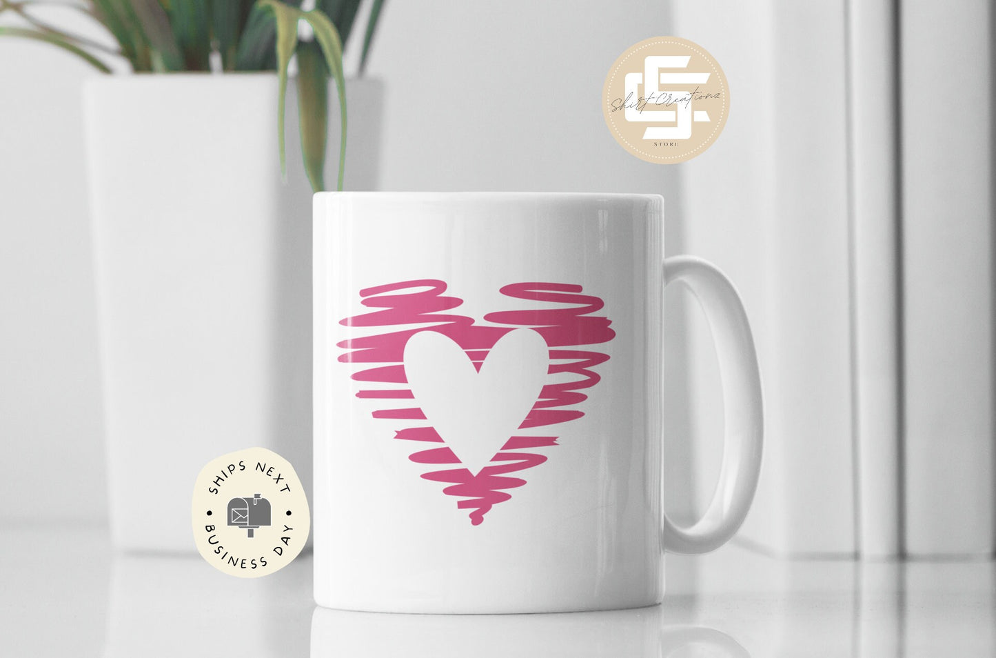 Scribble Pink Heart Mug, Valentine day mug Gift, coffee Mug self love, galentine day gift.