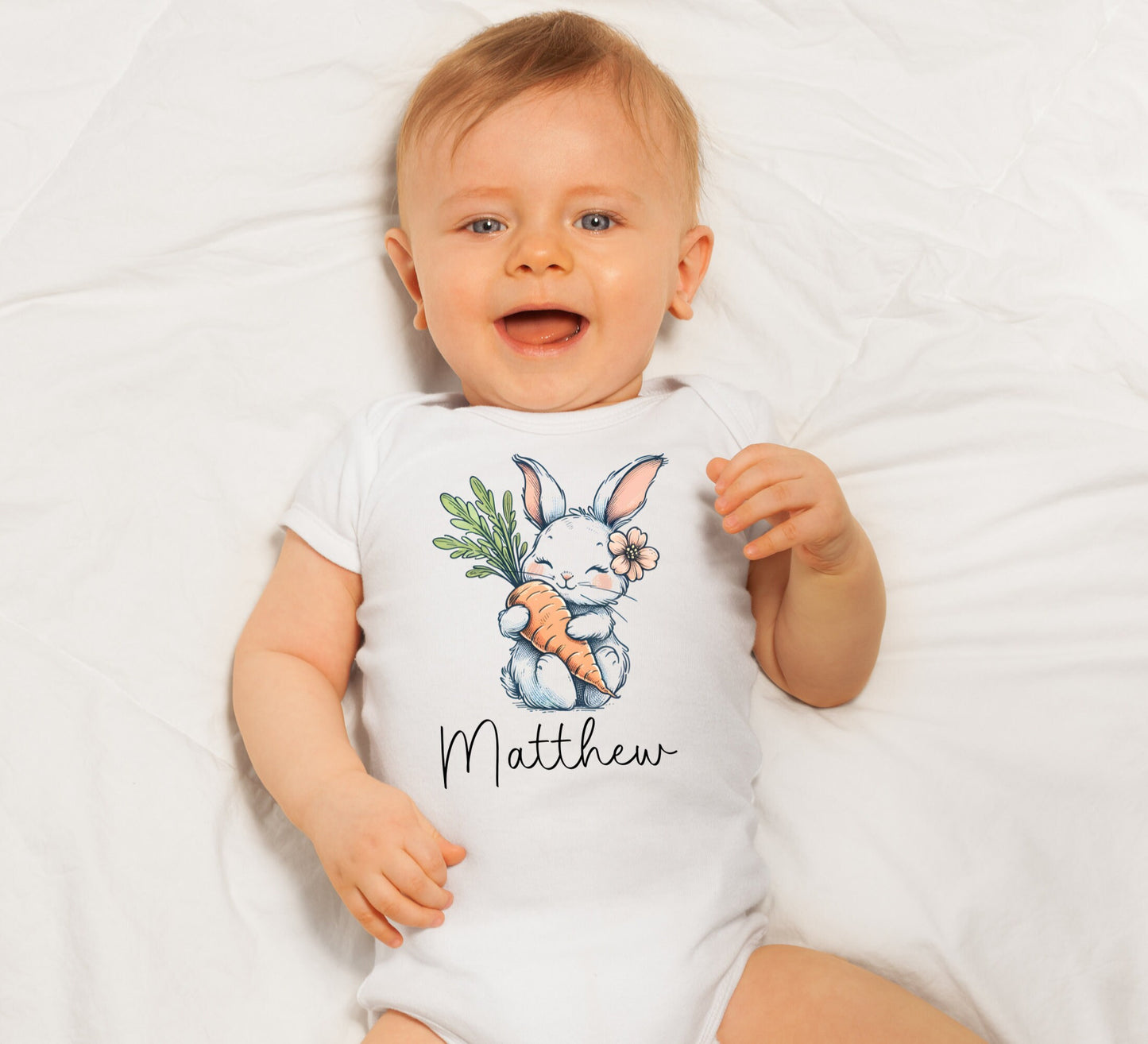 Personalized bunny baby Onesie® Custom name toddler tee, baby name newborn bodysuit. newborn baby gift.