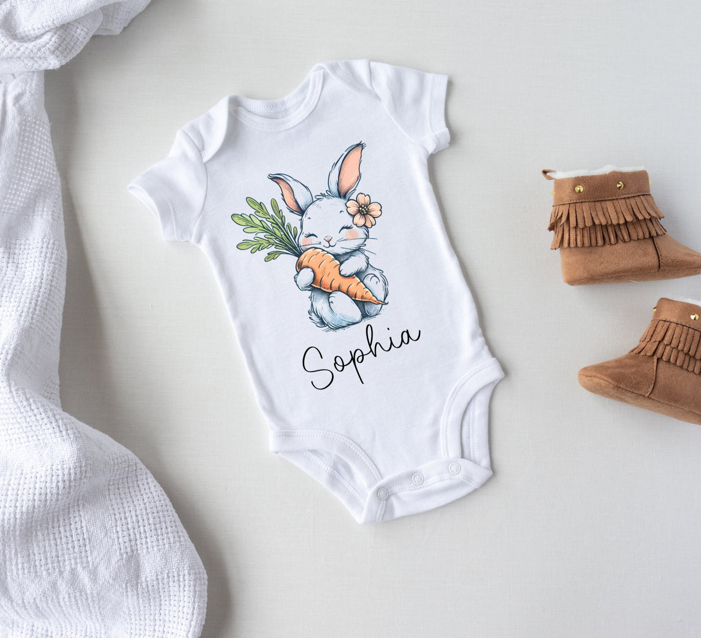 Personalized bunny baby Onesie® Custom name toddler tee, baby name newborn bodysuit. newborn baby gift.