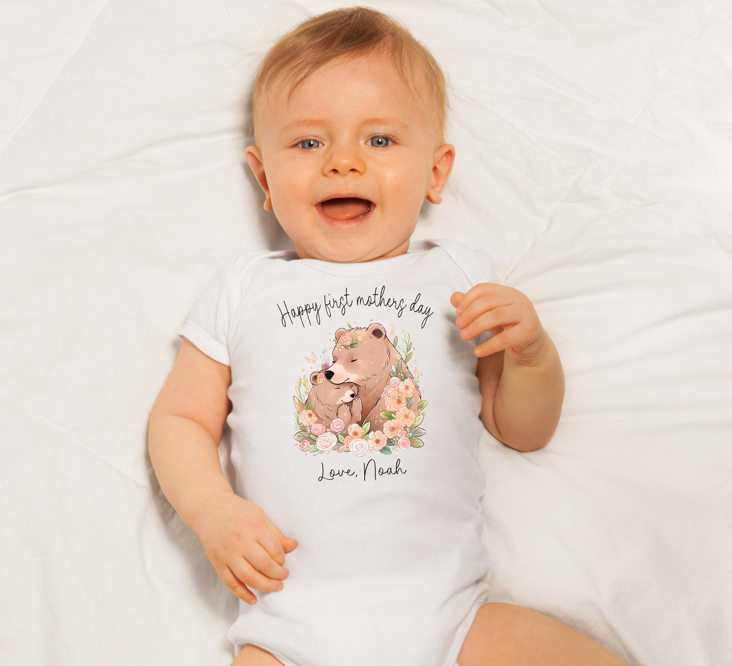 Personalized first mother's day baby Onesie® Happy 1st Mother's day baby Onesie®, Newborn baby name bodysuit for mothers day.