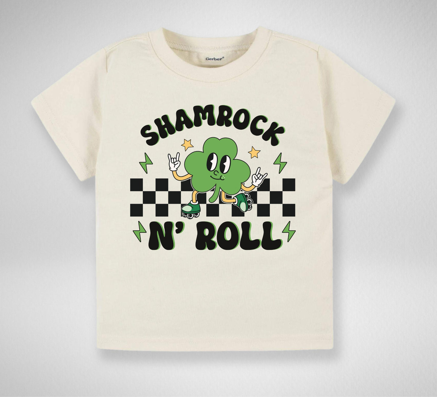 Shamrock N' Roll Natural Toddler T-Shirt, St. Patrick's roller skate kids shirt, Lucky toddler gift shirt.