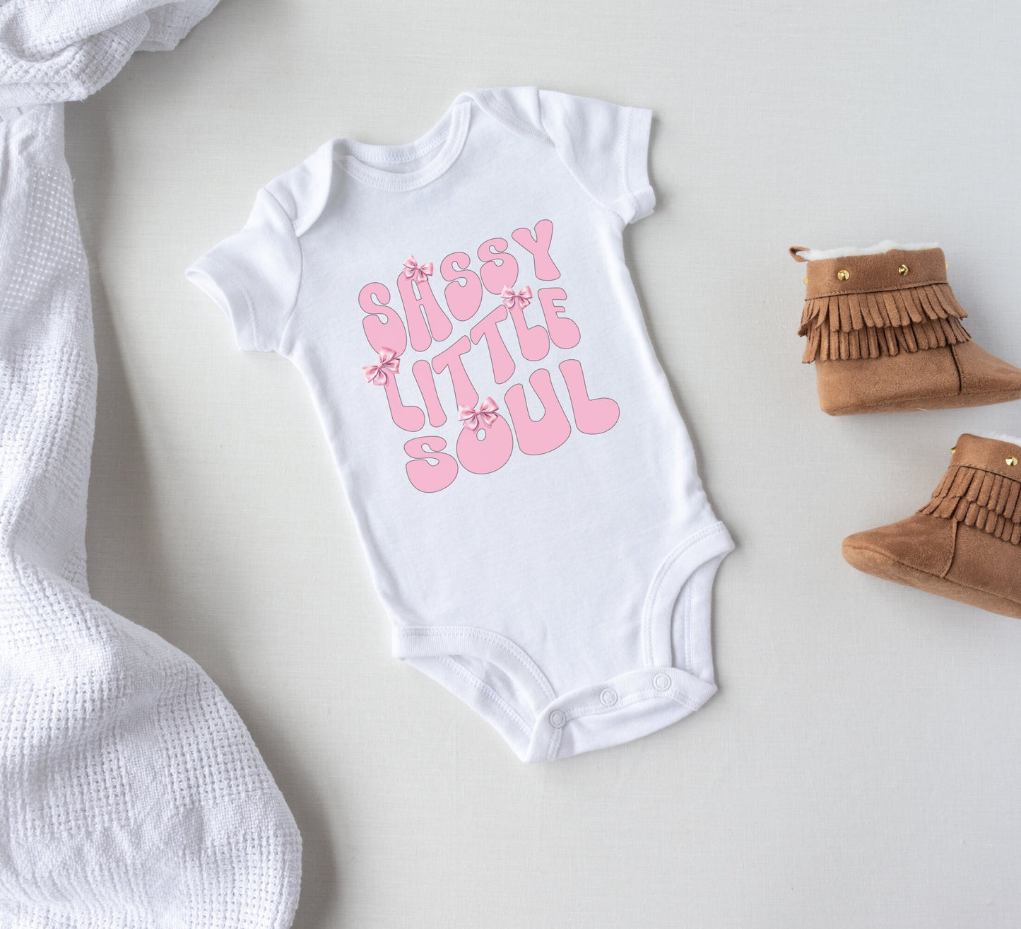 Sassy little soul baby Onesie® coquette baby girl Onesie®, cute pink retro sassy newborn body suit. newborn baby gift.