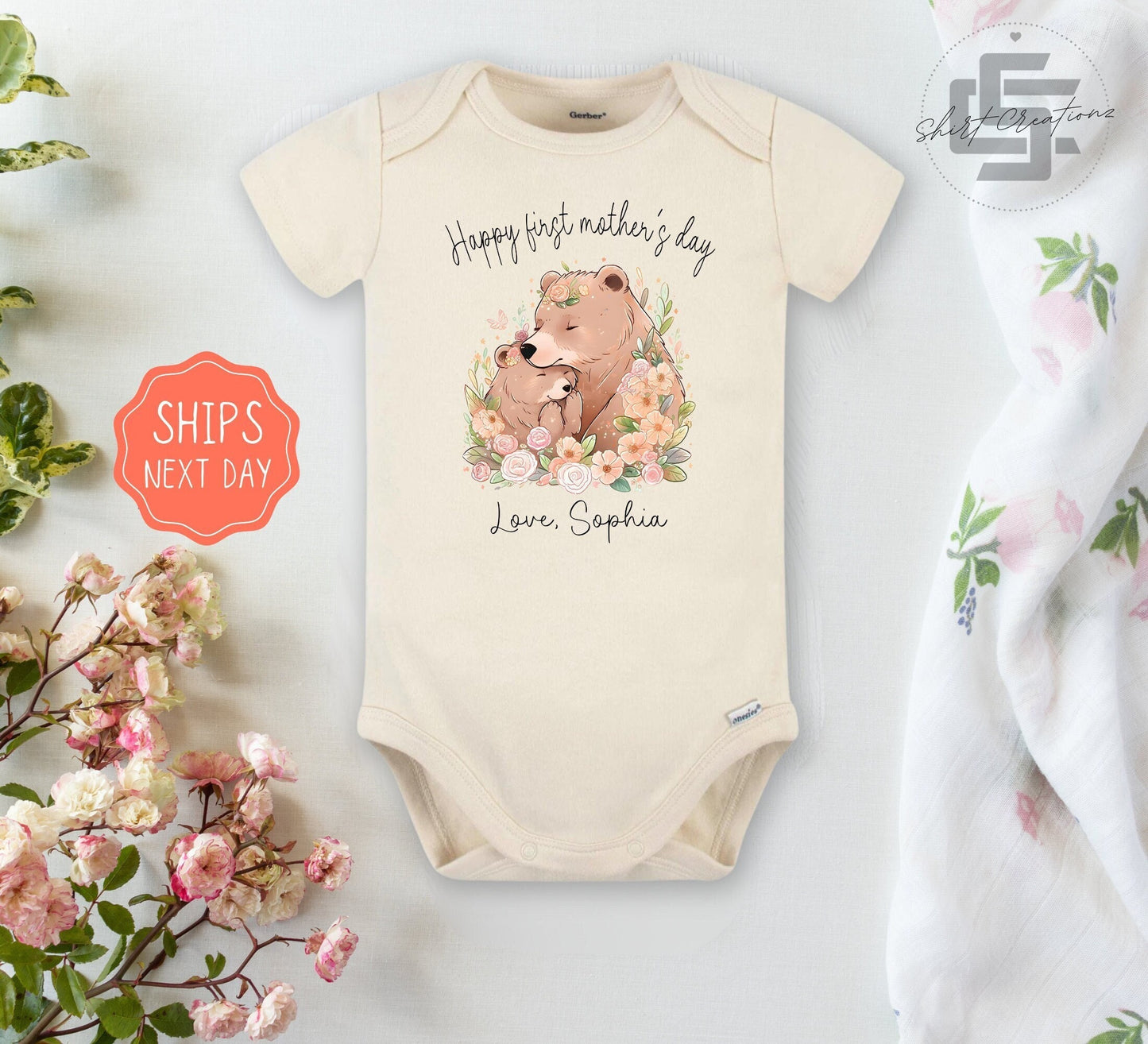 Personalized first mother's day baby Onesie® Happy 1st Mother's day baby Onesie®, Newborn baby name bodysuit for mothers day.