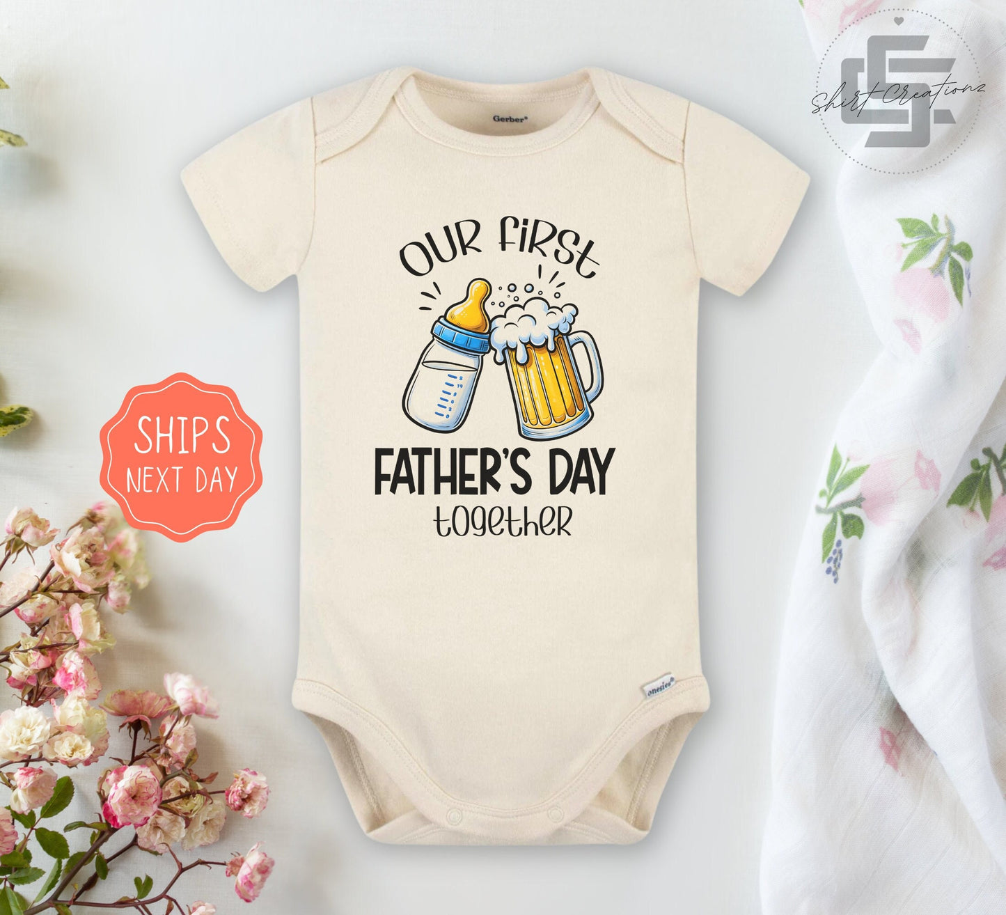 Our first Father's day baby Onesie® Father's day baby Onesie®, First father's day newborn baby gift.