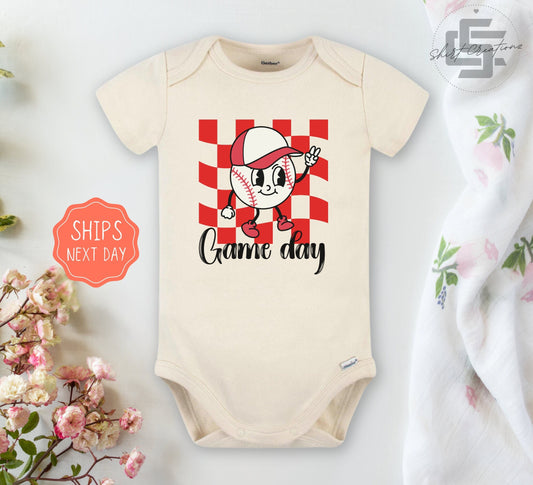 Game day Baseball baby Onesie® Baseball with baby Onesie®, newborn first baseball season  gift. neutral game day baby bodysuit.