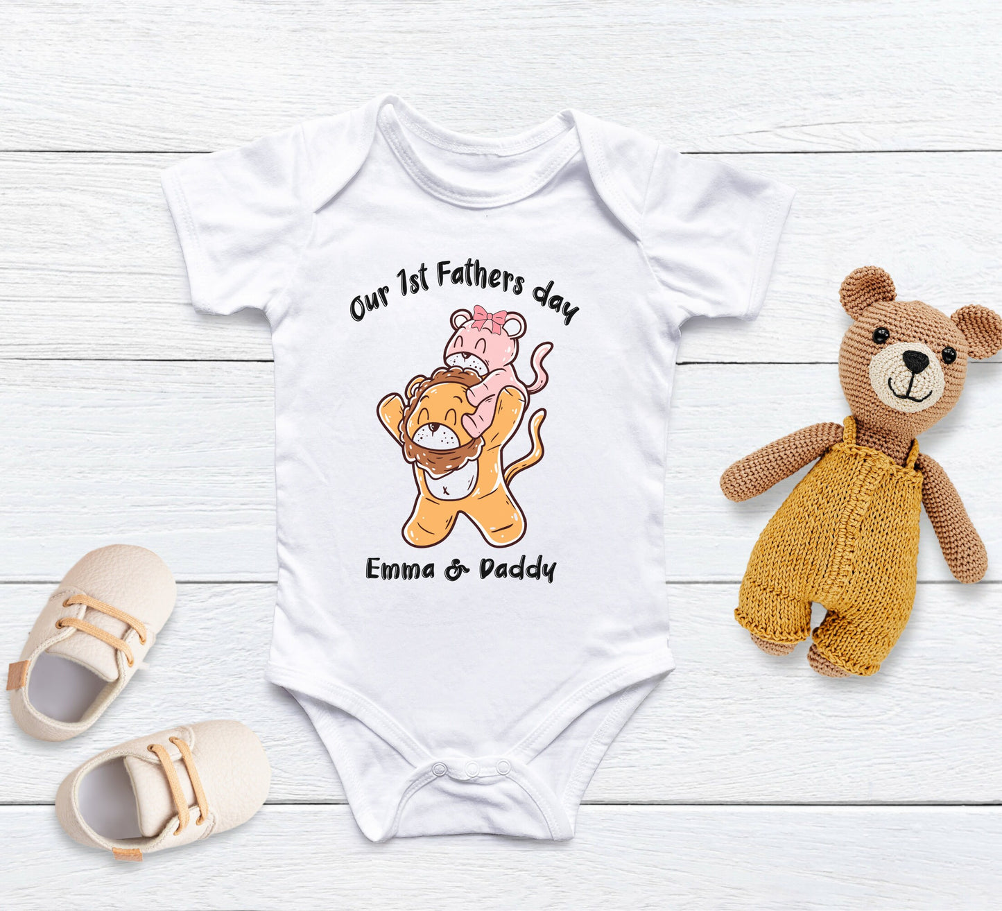 Our first Father's day baby Onesie® Father's day baby Onesie®, First father's day newborn baby boy & girl gift. Personalized baby bodysuit.