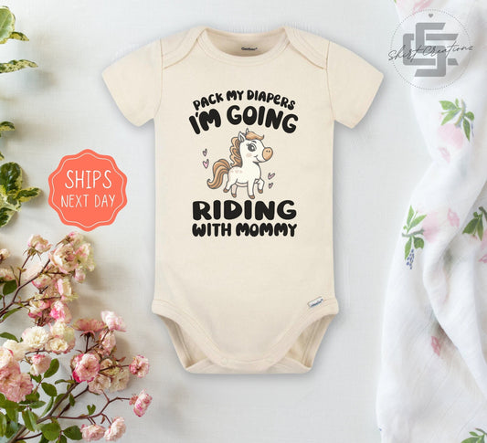 Pack my diapers i'm going riding with mommy Onesie®  Equestrian baby Onesie®, Horseback newborn bodysuit, western baby gift.