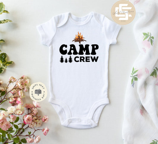 Camp Crew Baby Onesie®, Newest to camping Onesie®, Camper Family, Camper baby bodysuit.