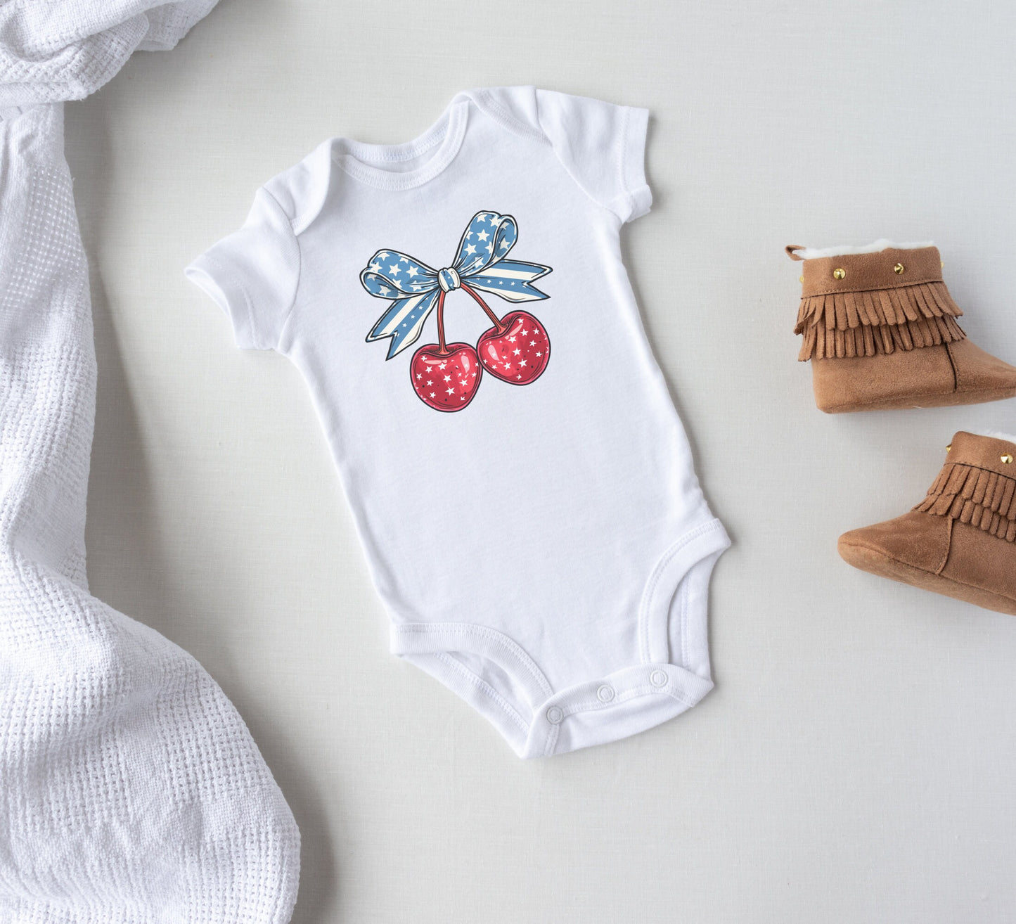 4th of July coquette cherry Baby Onesie® Forth of July baby Onesie®, coquette cherry newborn body suit. July 4th newborn baby gift.