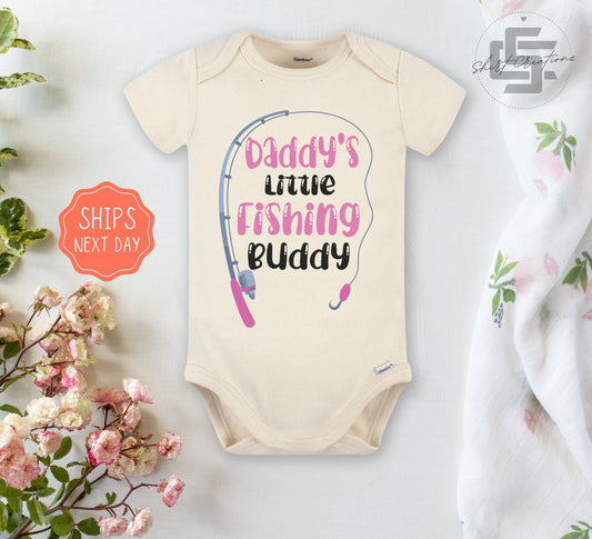 Daddy's fishing buddy baby girl Onesie® fishing baby girl Onesie®, cute pink daddy's girl newborn body suit. newborn baby gift.