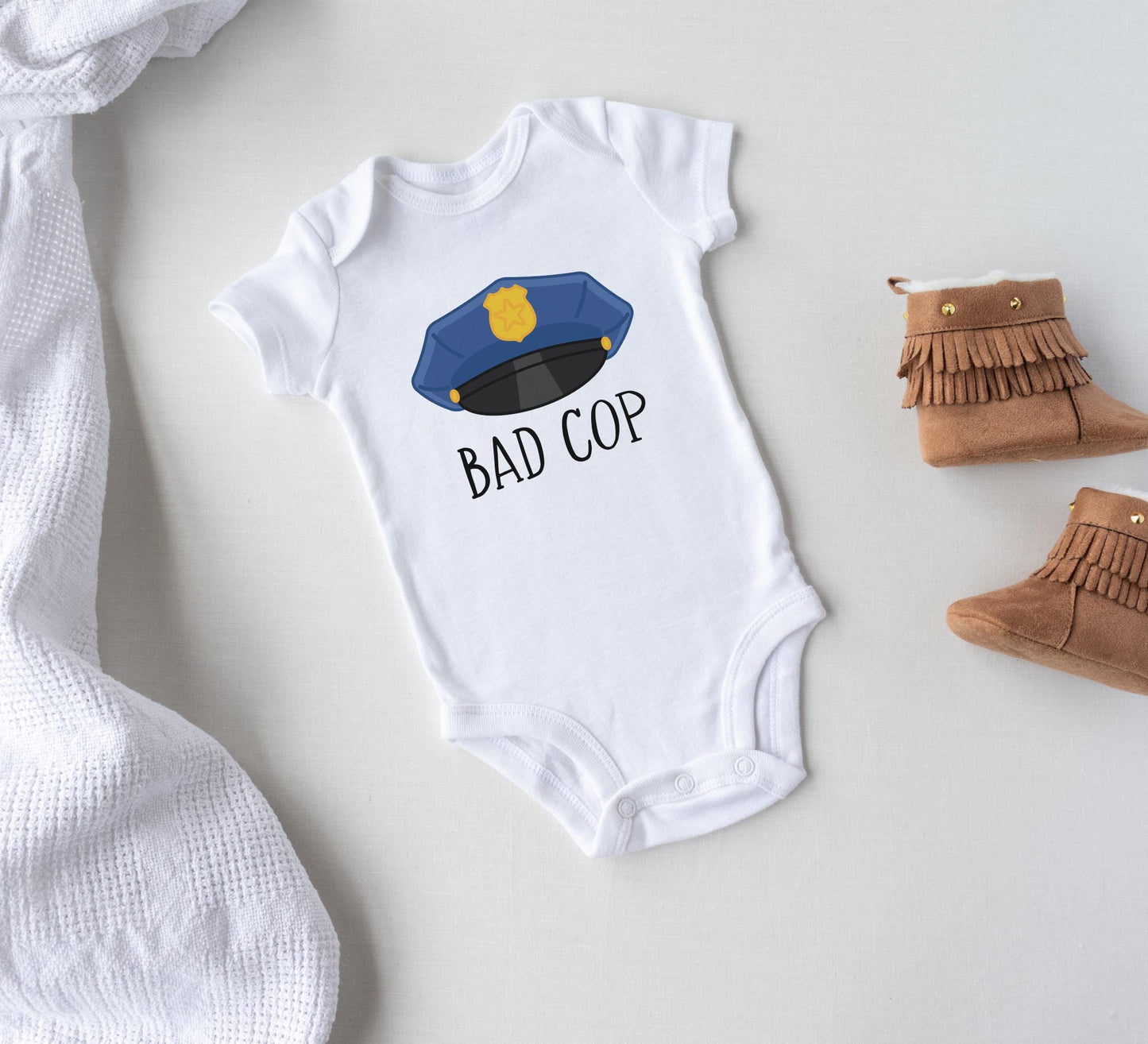 Twin baby Onesies®, Good and Bad cop twins , Twin police toddler tee. sibling funny outfit.