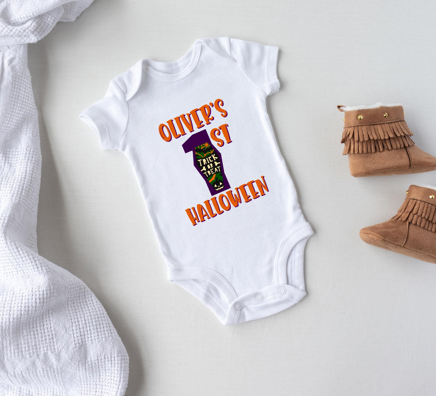 Personalized Halloween baby Onesies®, Babies first Halloween Onesies®, First boo baby bodysuit.