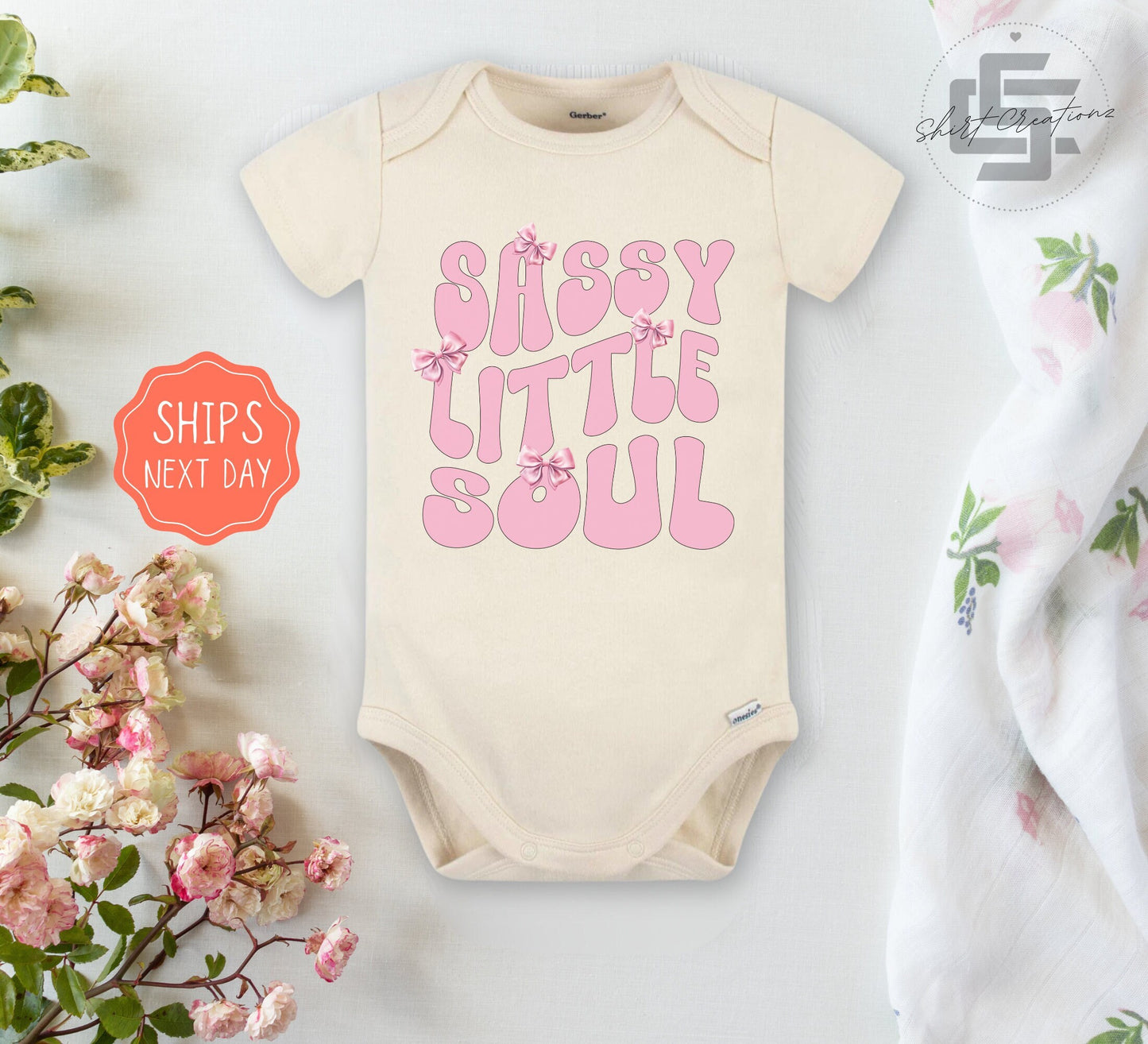 Sassy little soul baby Onesie® coquette baby girl Onesie®, cute pink retro sassy newborn body suit. newborn baby gift.