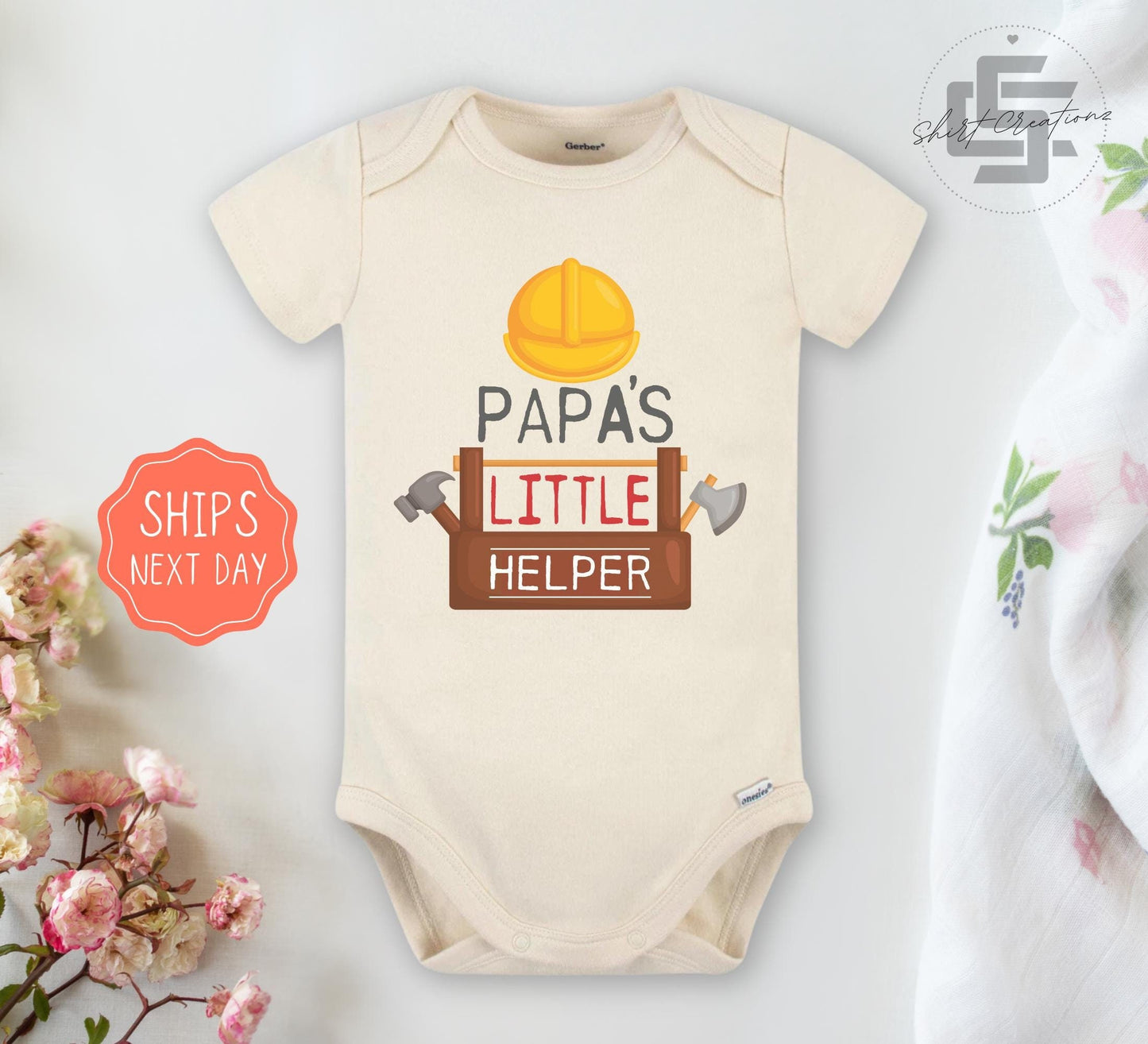 Papa's little helper Onesie®, Daddy's helper cute baby Onesie®, cute onesie gift, Newborn baby body suit.