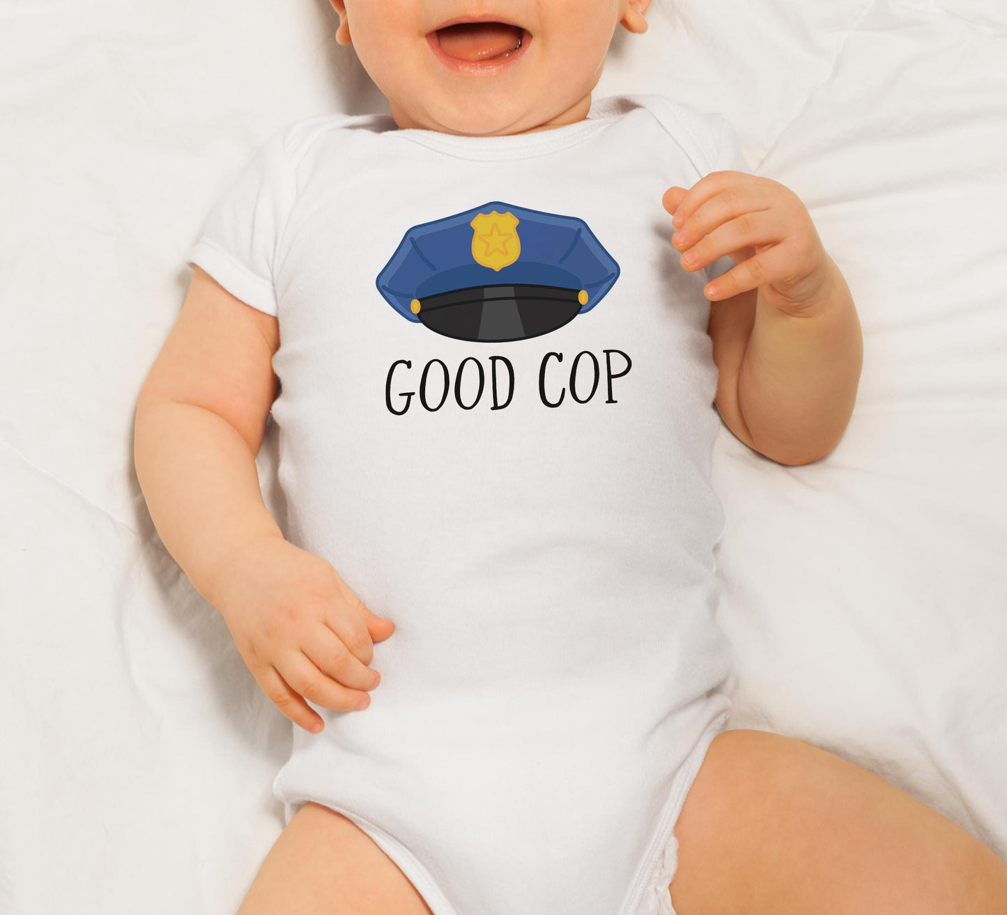 Twin baby Onesies®, Good and Bad cop twins , Twin police toddler tee. sibling funny outfit.