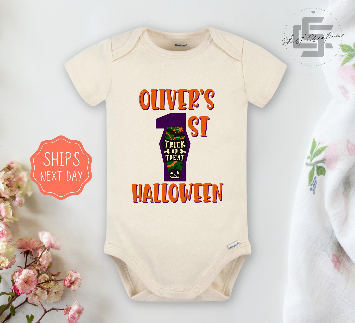 Personalized Halloween baby Onesies®, Babies first Halloween Onesies®, First boo baby bodysuit.