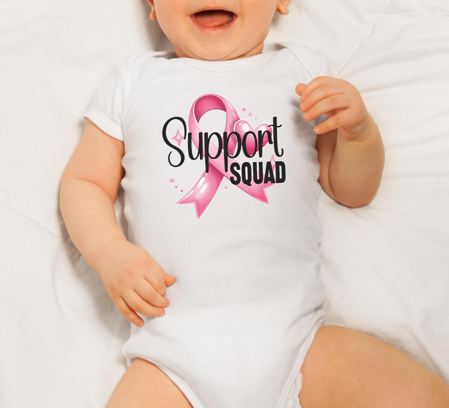 Support squad Baby Onesie® Breast cancer awareness Onesie®, October we wear pink newborn body suit. Breast cancer support squad toddler tee.