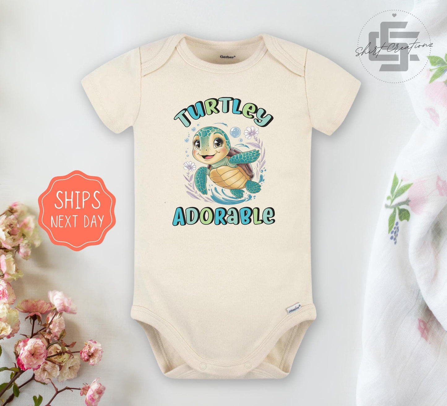 Sea turtle Baby Onesie® beach baby Onesie®, Little surfer newborn body suit. baby turtle newborn baby gift.