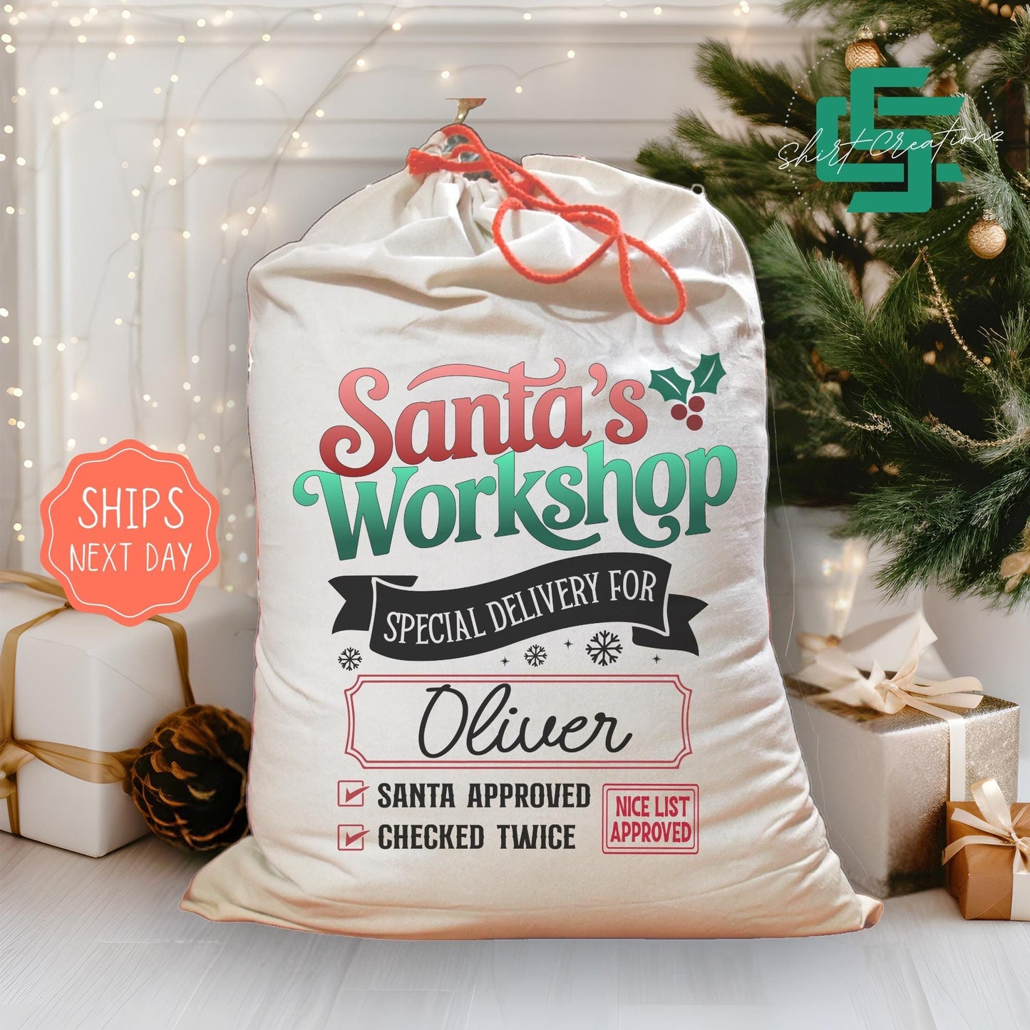 Santa Sack personalized name, Santa's workshop Bags with Name, Custom Christmas Santa Sack, Christmas gift Sack.