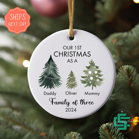 Christmas ornament personalized baby name family of three Christmas ornament, Christmas 2024 ceramic ornament.