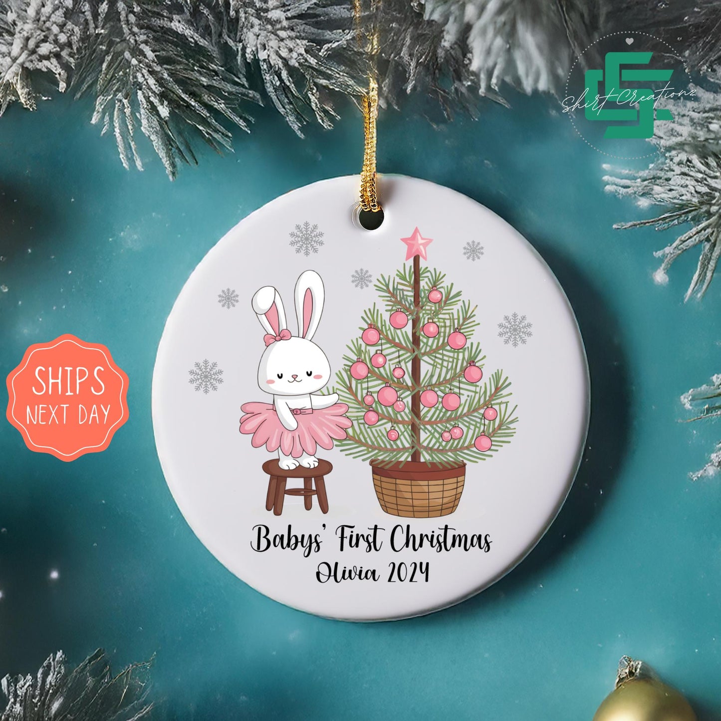 Baby's first Christmas ornament Personalized my first Christmas baby bunny name 2024