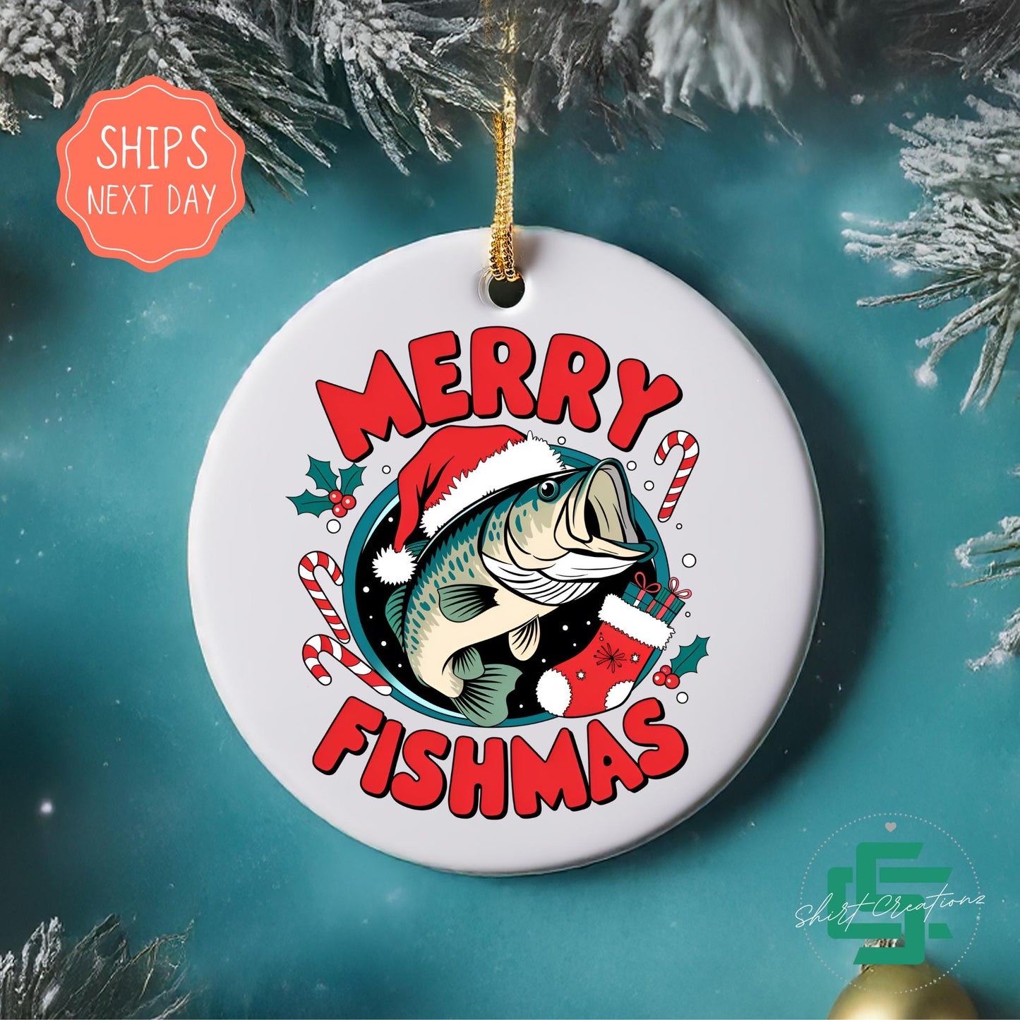 Fishing Christmas ornament fishing dad ornament, Gift for fisherman Christmas 2024 ceramic ornament.