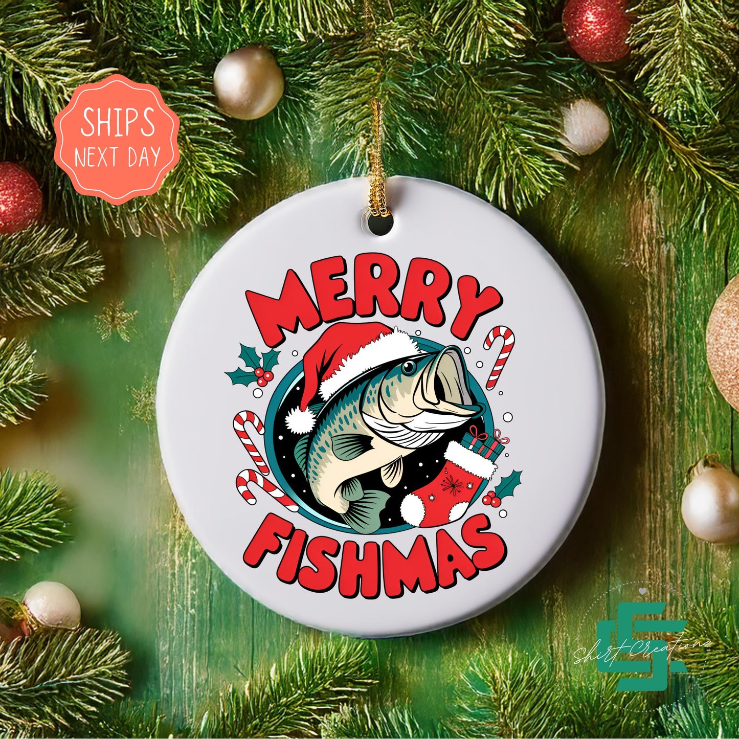 Fishing Christmas ornament fishing dad ornament, Gift for fisherman Christmas 2024 ceramic ornament.